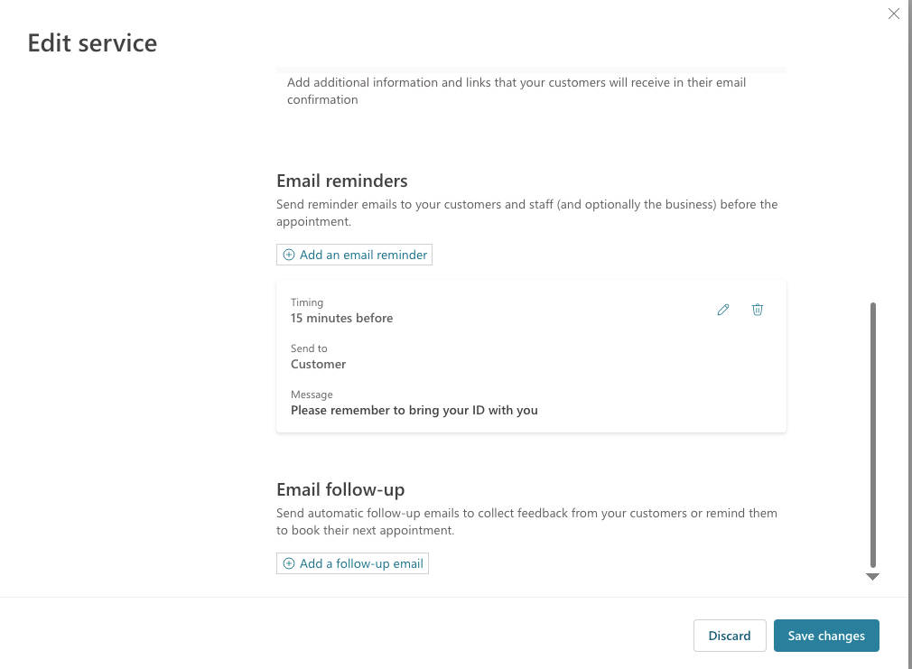 Microsoft Bookings email reminders and follow ups